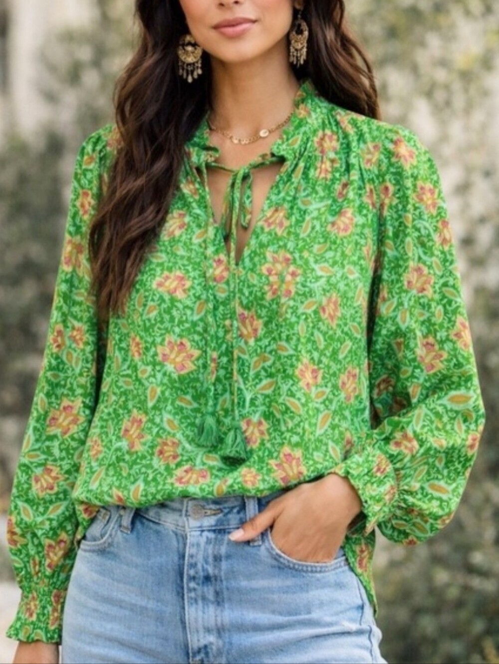 NWT Joie Green Floral Chiffon Top, Size XS runs big